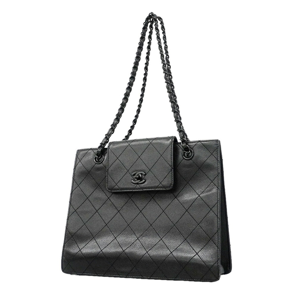Chanel Tote Bag/Chain Matelassé Caviar Leather Black Women's P3505118